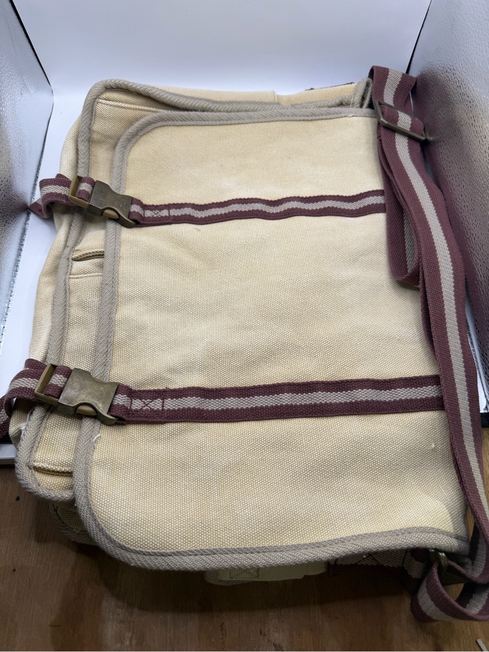 Vintage Gap Canvas Messenger Bag Cream Crossbody Laptop Book Bag